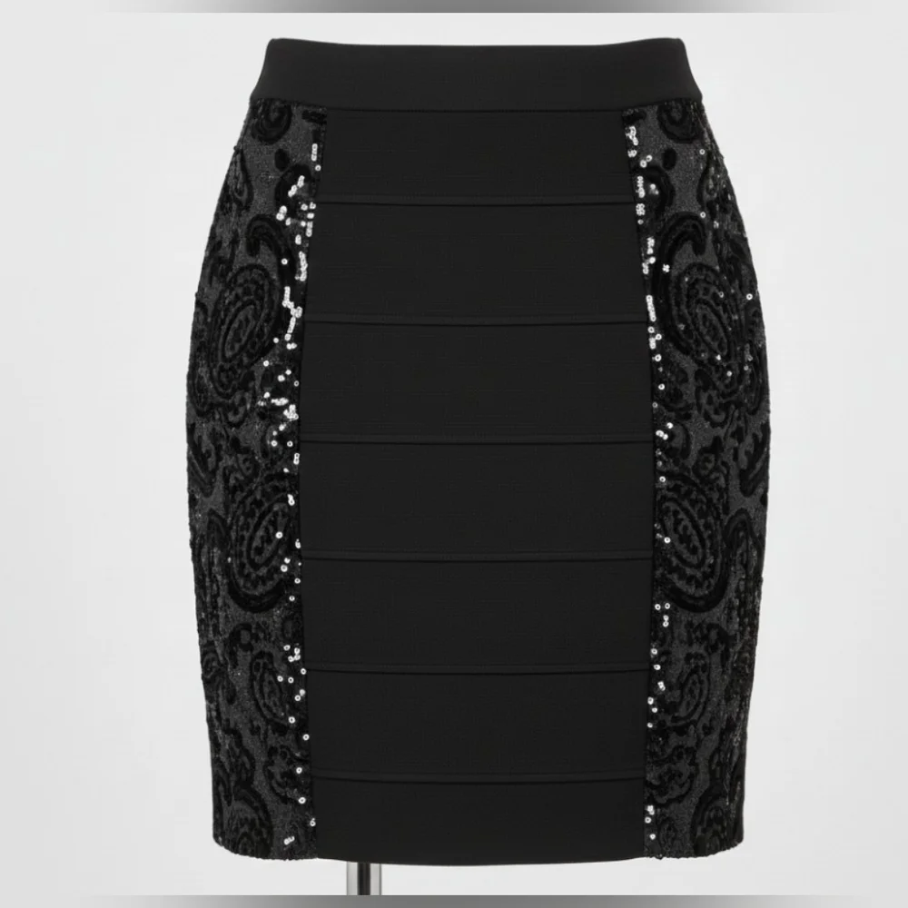 Tory Burch Black Antiscia Sequin Side Bandage Bodycon Skirt - NWOT - Size M